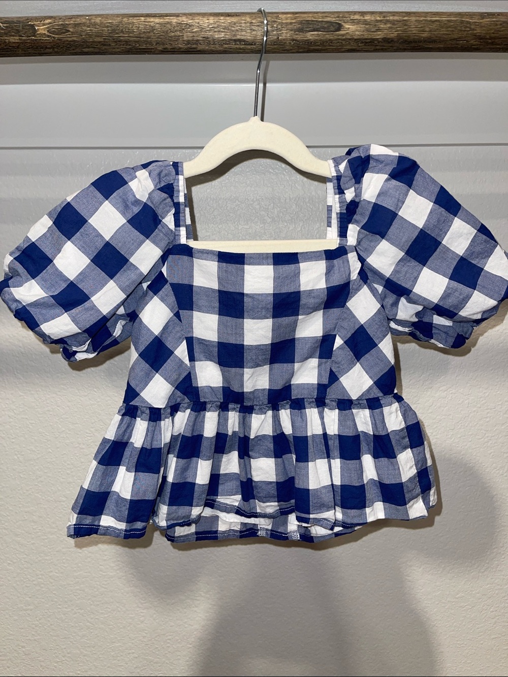 Janie & Jack Blue & White Gingham Peplum Top